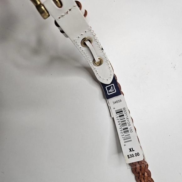 NEW Sperry Braided Woven Skinny Belt Women's XL‎ White Leather NWT - Picture 4 of 7